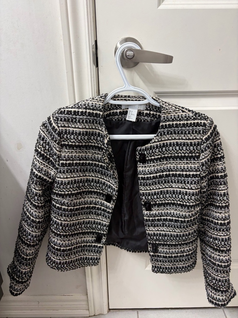 H&M Black and White Tweed Cropped Blazer